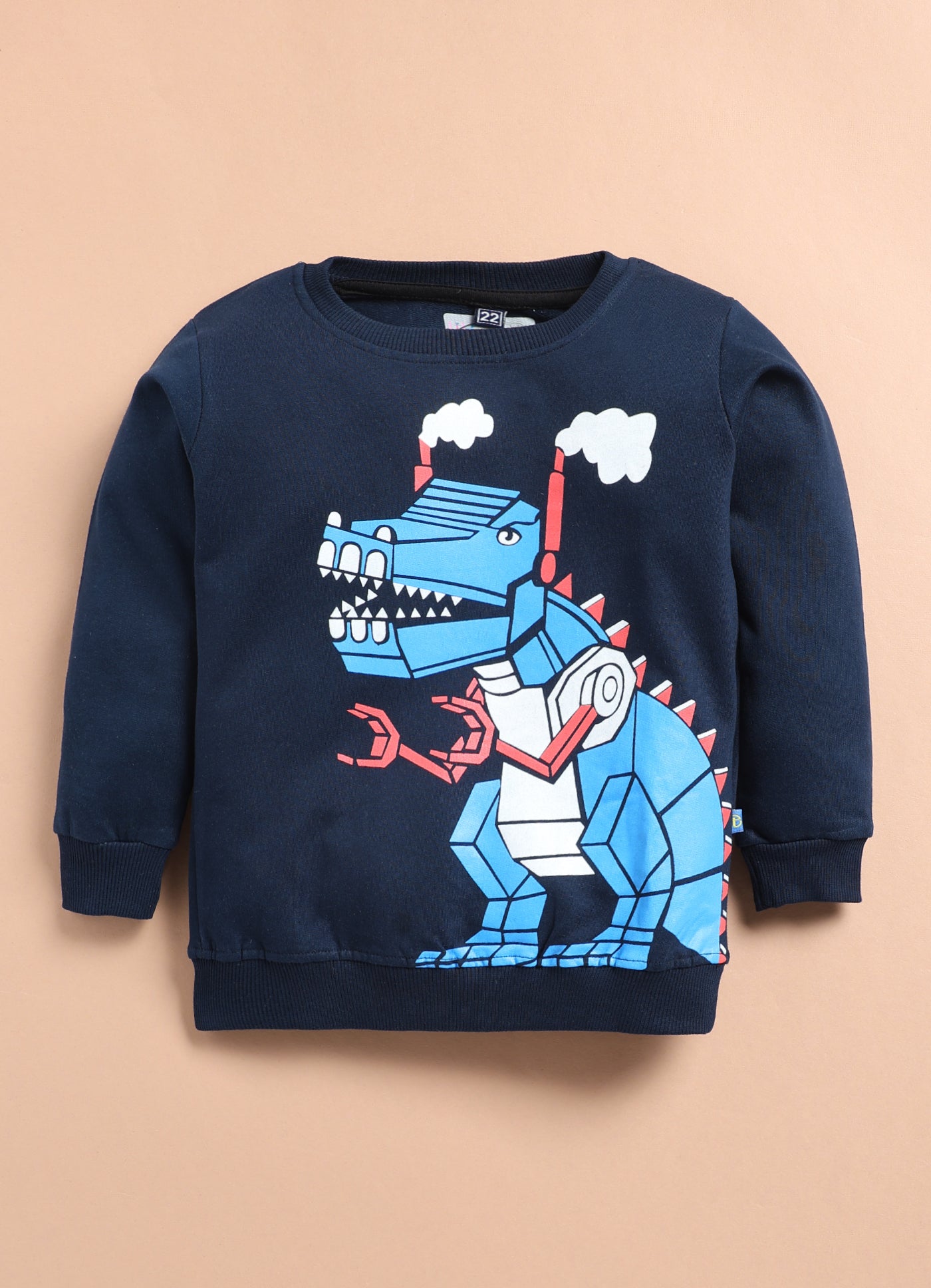 LIL KNOTS Printed Pure Cotton Boy Round Neck Top Bottom Set Navy Blue