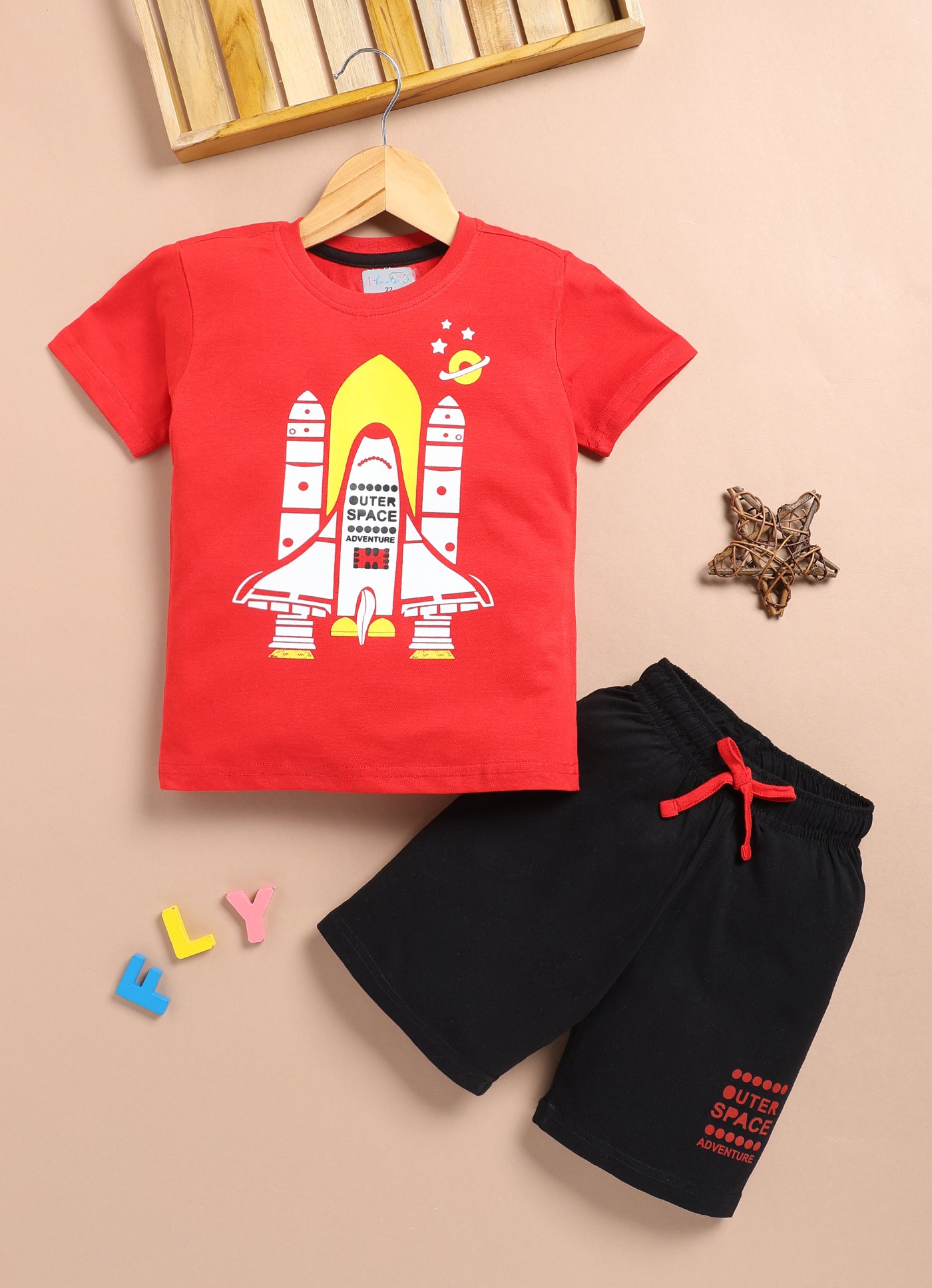 LIL KNOTS Printed Pure Cotton Boy Round Neck Top Bottom Set