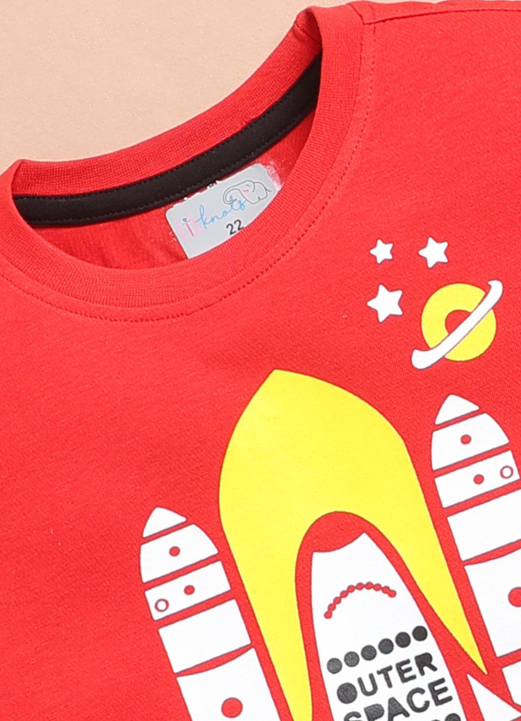 LIL KNOTS Printed Pure Cotton Boy Round Neck Top Bottom Set Red