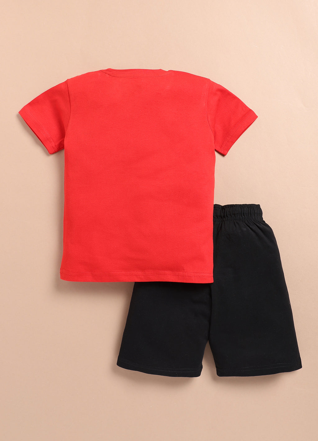 LIL KNOTS Printed Pure Cotton Boy Round Neck Top Bottom Set Red