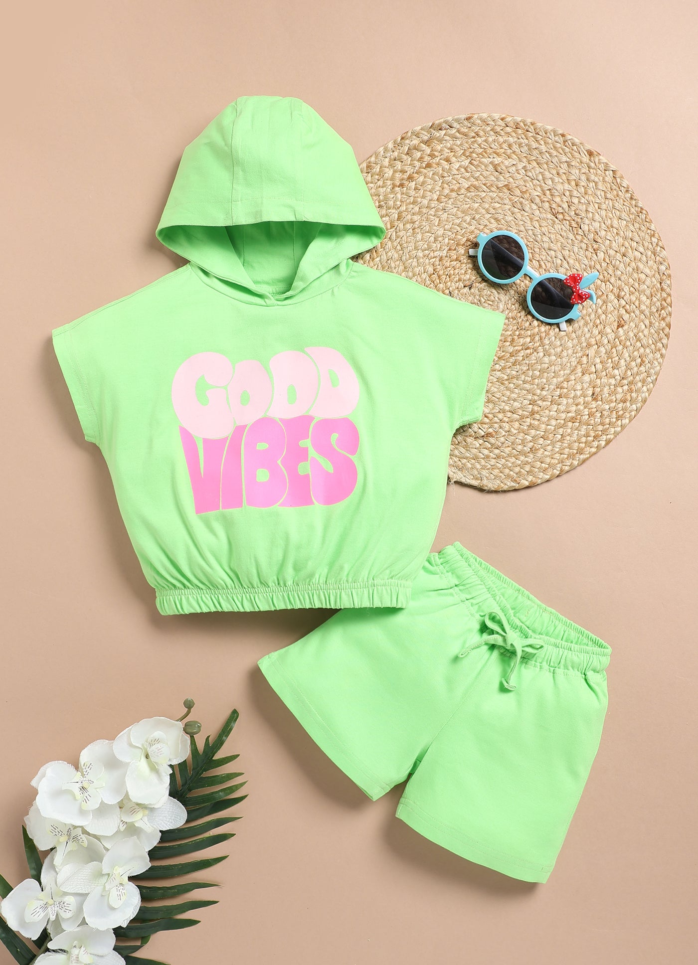 LIL KNOTS Printed Pure Cotton Girl Round Neck Top Bottom Set