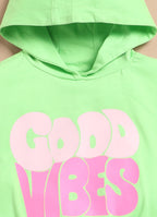 LIL KNOTS Printed Pure Cotton Girl Round Neck Top Bottom Set Parrot Green