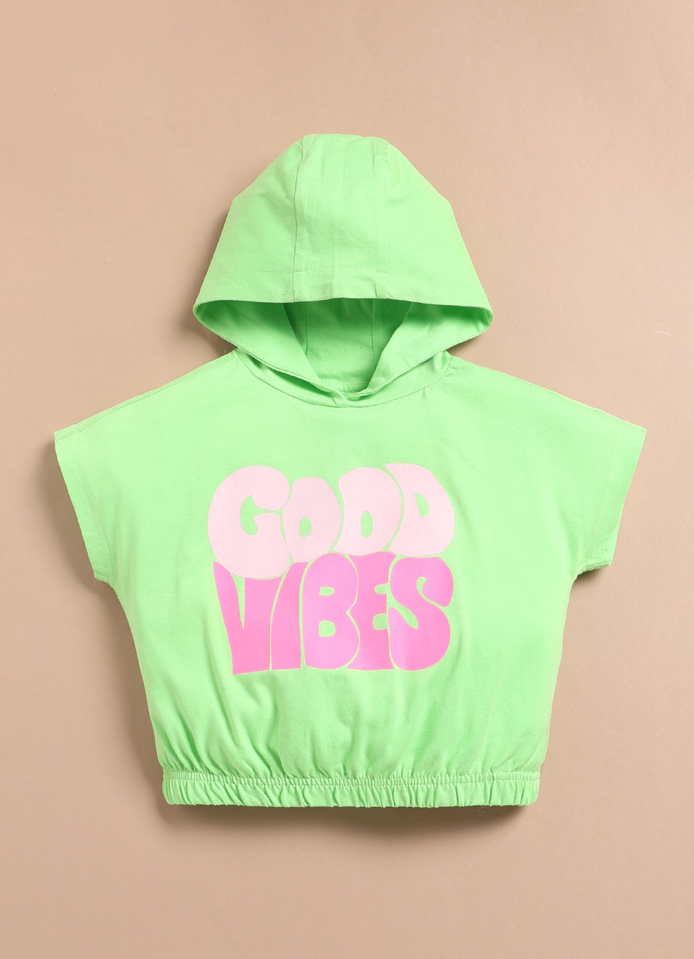 LIL KNOTS Printed Pure Cotton Girl Round Neck Top Bottom Set Parrot Green