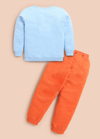 LIL KNOTS Printed Pure Cotton Boy Round Neck Top Bottom Set Sky Blue