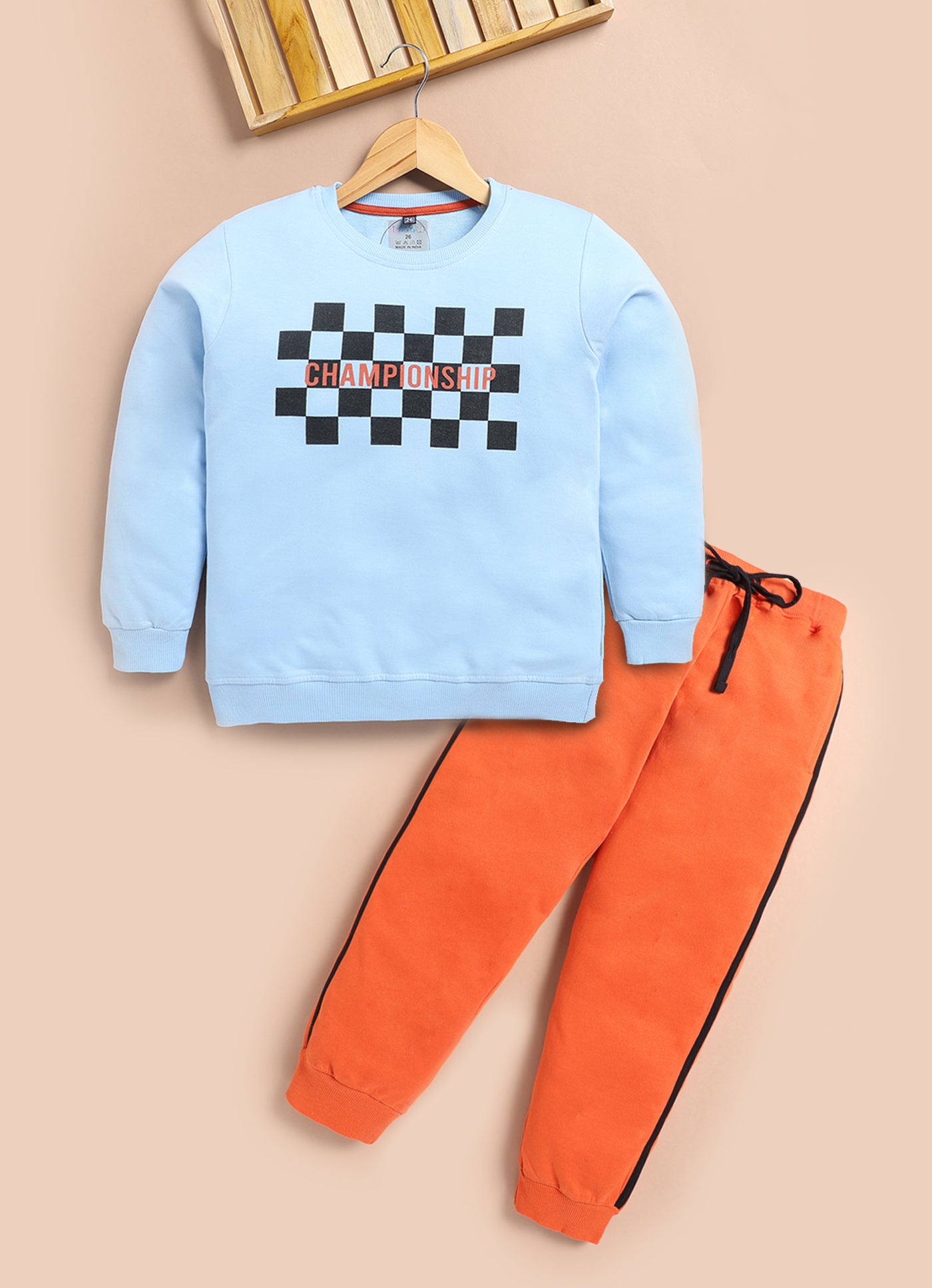 LIL KNOTS Printed Pure Cotton Boy Round Neck Top Bottom Set