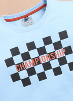 LIL KNOTS Printed Pure Cotton Boy Round Neck Top Bottom Set Sky Blue