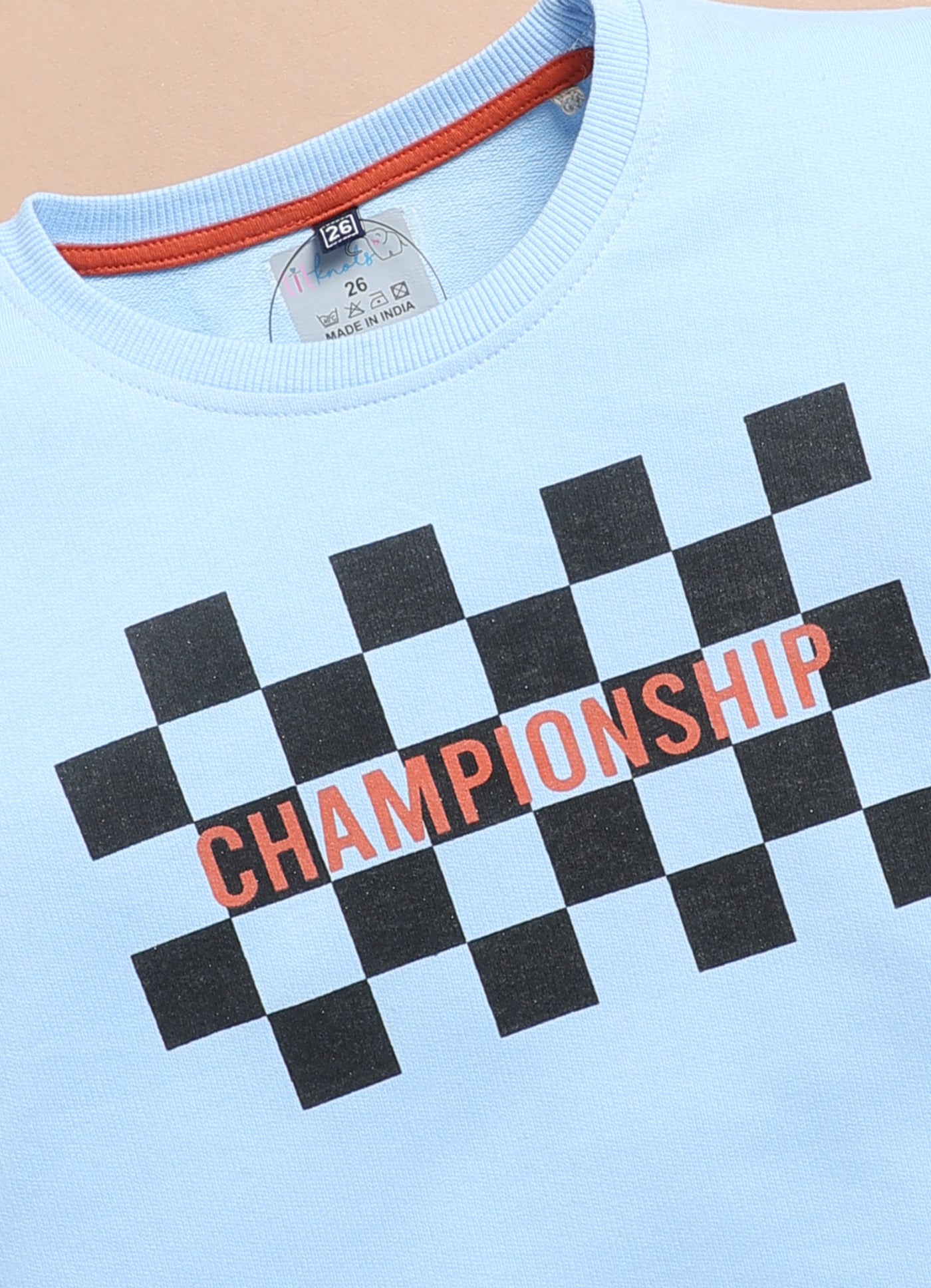 LIL KNOTS Printed Pure Cotton Boy Round Neck Top Bottom Set Sky Blue