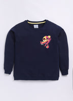 LIL KNOTS Printed Pure Cotton Boy Round Neck Sweatshirt 8-14Y Navy Blue