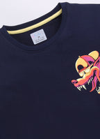LIL KNOTS Printed Pure Cotton Boy Round Neck Sweatshirt 8-14Y Navy Blue