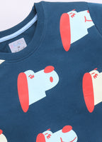 LIL KNOTS Printed Pure Cotton Boy Round Neck Sweatshirt 8-14Y Teal Blue